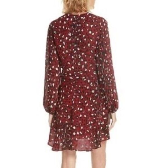 A.L.C. Red & Black Leopard Print Silk Mini Wrap Dress Size 4 - Picture 2 of 14